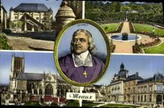 CPM Meaux Le vieux chapitre Jardin de l'ancien eveche La cathedrale L'hotel de ville Bossuet
