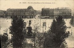 VINTAGE POSTCARD Lille Places Republic and Street Inkermann