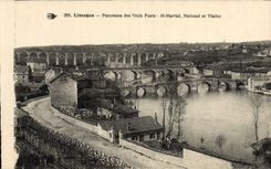 VINTAGE POSTCARD Limoges Panorama of the Three Bridges St National Martial and viaduct