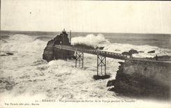 VINTAGE POSTCARD Biarritz Panoramic View of the Rock of the Virgin During the Storm