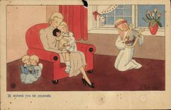 VINTAGE POSTCARD Bonne End-of-day Children Grips