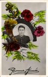 VINTAGE POSTCARD Happy New Year Soldier Militaria Ancre Horseshoe
