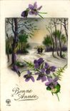 CPA Bonne Annee Fleurs