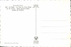 MODERN CARD To remember Of Geneva roads the bridge of Mont Blanc the water jet Quay Gustave Ador Palate of UNO