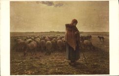 VINTAGE POSTCARD the Shepherdess Millet Sheep