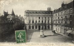 VINTAGE POSTCARD La Rochelle Places Town hall the Stations and Telegraphs Rules of Jen Goujon
