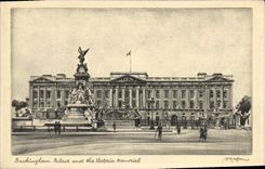 Buckingham Palace de la POSTAL de la VENDIMIA y el monumento de Victori Londres