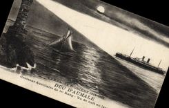 VINTAGE POSTCARD Duke D' Auxiliary Aumale Cruiser of 1st rank Seen of night off Corfou Boat