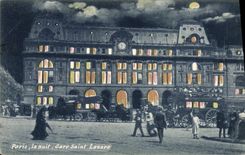 CPA Paris La Nuit Gare Saint Lazare