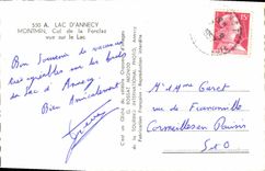 POSTAL MODERNA collar de Montmin del lago annecy de Forclaz visto en el lago