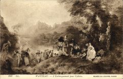 VINTAGE POSTCARD Watteau the Loading For Cythere Museum of Louvre Paris