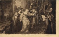 VINTAGE POSTCARD Coypel Estber In front of Assuerus Museum of Louvre Paris