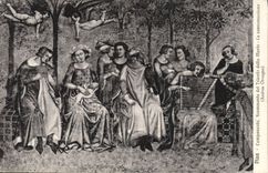 VINTAGE POSTCARD Fragmento del Trionfo della Morte the conversazione Andrea Orcagna Rammed