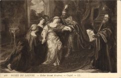 VINTAGE POSTCARD Museum Of Louvre Esthar In front of Assuerus Coypel