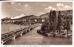 VINTAGE POSTCARD Geneva Island Rousseau Bridge Of Mont Blanc And Mont Blanc