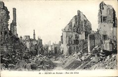 VINTAGE POSTCARD Rheims in Ruins Street of the Militaria Elected officials