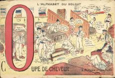 VINTAGE POSTCARD the Alphabet Of the Soldier Letter O Haircut Hairdresser