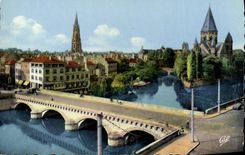 POSTAL MODERNA puente medio de Metz y templo protestante