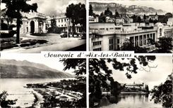 CPM Souvenir d'Aix les Bains Le casino Grand Cercle Panorama La plage Abbaye d'Hautecombe