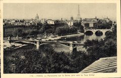 CPA Paris Panorama sur la Seine pris vers la Tour Eiffel