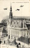 VINTAGE POSTCARD Sens Panoramic View of I' Town hall Planes Aviation