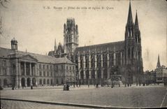 VINTAGE POSTCARD Rouen Town hall and church St Ouen