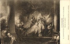 VINTAGE POSTCARD H Fragonard El Sacrificio De Coreso Por Salvar has Calirroe Madrid