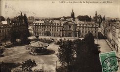 VINTAGE POSTCARD Caen the Place of the Republic Kiosk