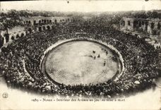 VINTAGE POSTCARD Nimes Interieur of Arena one day of setting died Corrida