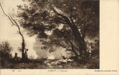 VINTAGE POSTCARD Corot Landscape Museum of Louvre Paris