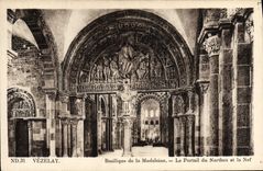 VINTAGE POSTCARD Vezelay Baslique of the Madeleine the Gate of Narthex and the nave