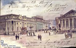 VINTAGE POSTCARD London Bank off England and Royal Exchange