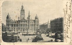 VINTAGE POSTCARD George Public garden and Murricipal Glasgow Buildings