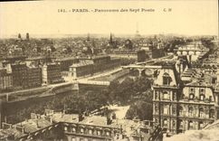 Panorama de París de la POSTAL de la VENDIMIA de los siete puentes