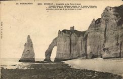 VINTAGE POSTCARD Normandy Etretat the Needle And the Gate of downstream