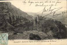CPA Roquedort Ruine de L'Eglise St Pierre Rochers de St Pierre
