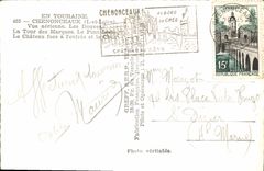 POSTAL MODERNA el aire visto Chenonceaux abondona la torre de las marcas los levis del puente el el castillo en relación a la entrada y costoso