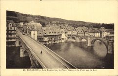 VINTAGE POSTCARD Espalion Tanneries the Old Bridge and the Bridge on the Batch