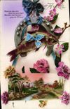 VINTAGE POSTCARD Fantaisie April 1st Poisson Horseshoe Fleurs