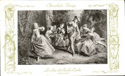 VINTAGE POSTCARD Fantaisie Publicity Vinay Chocolate the play of mask hides Lancret