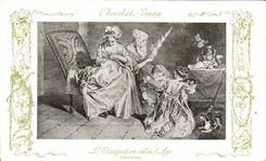 CPA Fantaisie Publicite Chocolat Vinay L'occupation selon l'age Watteau Fileuse Chat Chien Enfants
