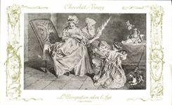 VINTAGE POSTCARD Fantasy Publicity Vinay Chocolate occupation according to old Watteau Ropemaking machine Dog Cat Children