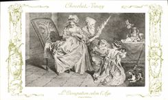 VINTAGE POSTCARD Fantasy Publicity Vivay Chocolate the occupation seon old Watteau Dog