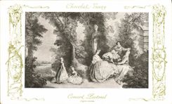 VINTAGE POSTCARD Fantasy Publicity Chocolate Vivay pastoral Concert Lancret