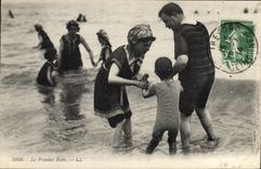 VINTAGE POSTCARD Fantasy Child the first bath Bathing suit
