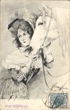 CPA Fantaisie Femme Cheval