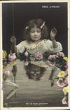 VINTAGE POSTCARD Fantaisie Child Baby has fun Poisson Peche