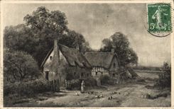 VINTAGE POSTCARD Fantasy Landscape Thatched cottage