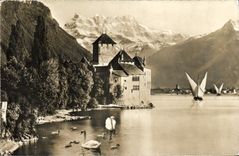 CPM Lac Leman Chateau de Chillon et les dents de Midi Bateau