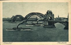 VINTAGE POSTCARD Dusseldorf Rheinbrucke Boats